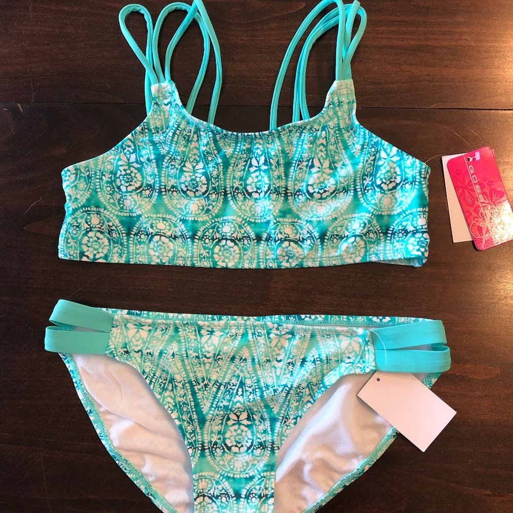 Teal Patterned 2 piece Bathing Suit